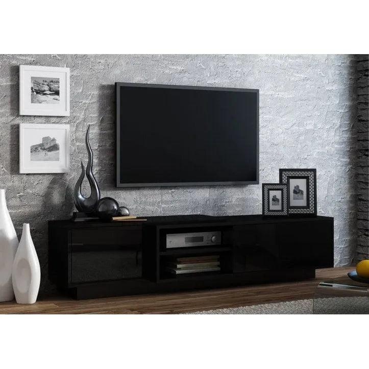 White/Natural Oak Geometric TV Stand with Side Cabinets, Floor or Wall Mount