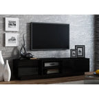 White/Natural Oak Geometric TV Stand with Side Cabinets, Floor or Wall Mount