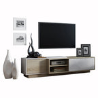 White/Natural Oak Geometric TV Stand with Side Cabinets, Floor or Wall Mount