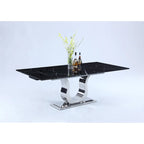 Black Marble Top Extendable Dining Table, Horseshoe Pedestal, Seats 6–8