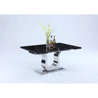 Black Marble Top Extendable Dining Table, Horseshoe Pedestal, Seats 6–8