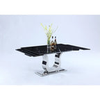 Black Marble Top Extendable Dining Table, Horseshoe Pedestal, Seats 6–8