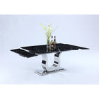 Black Marble Top Extendable Dining Table, Horseshoe Pedestal, Seats 6–8