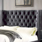 Furniture of America Tail Glam Grey Tufted Fabric Wingback Panel Bed