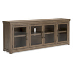Brown 85" TV Stand with Glass Doors, Fits TVs up to 97" – 85W x 18D x 33H