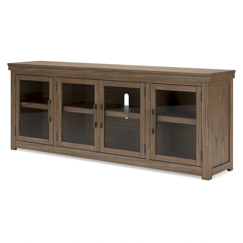 Brown 85" TV Stand with Glass Doors, Fits TVs up to 97" – 85W x 18D x 33H