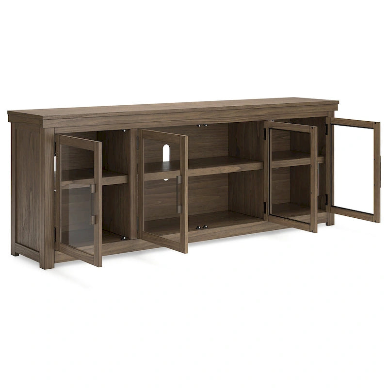 Brown 85" TV Stand with Glass Doors, Fits TVs up to 97" – 85W x 18D x 33H