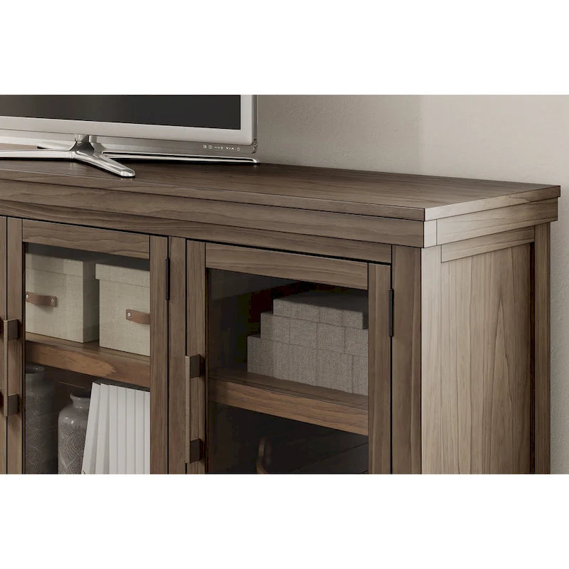Brown 85" TV Stand with Glass Doors, Fits TVs up to 97" – 85W x 18D x 33H