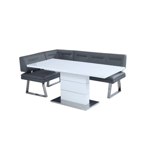 White Gloss & Stainless Steel Extendable Dining Set, 2-Person