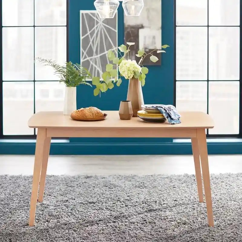 Mid-Century Dining Table, Natural/Walnut, Seats 6