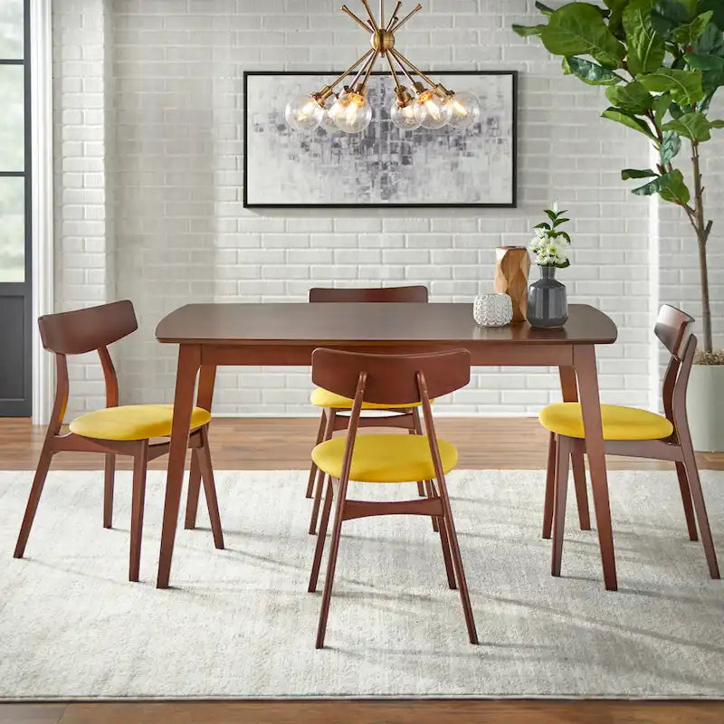 Mid-Century Dining Table, Natural/Walnut, Seats 6