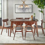 Mid-Century Dining Table, Natural/Walnut, Seats 6