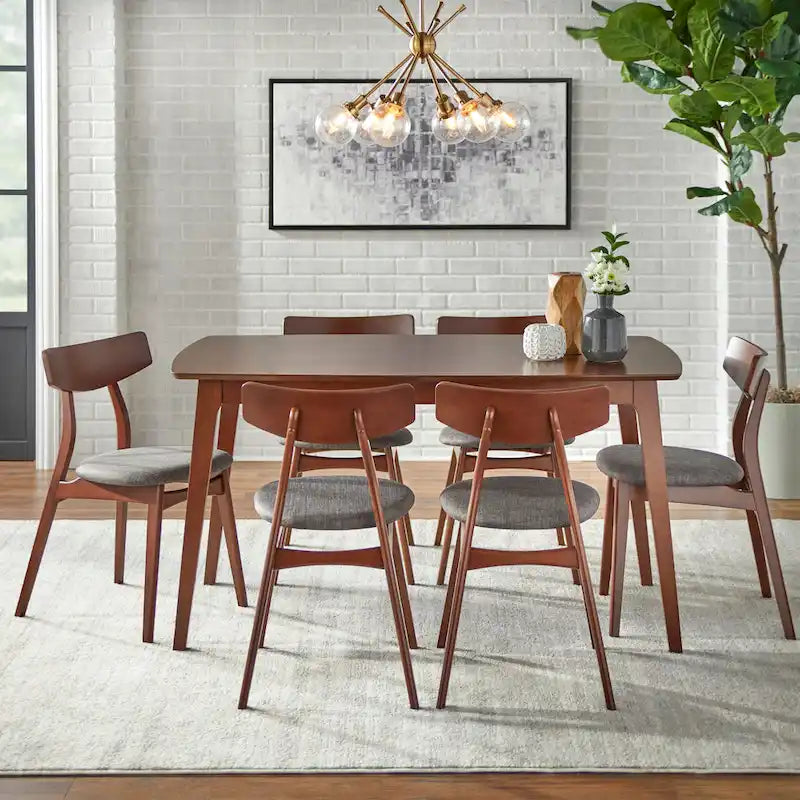 Mid-Century Dining Table, Natural/Walnut, Seats 6