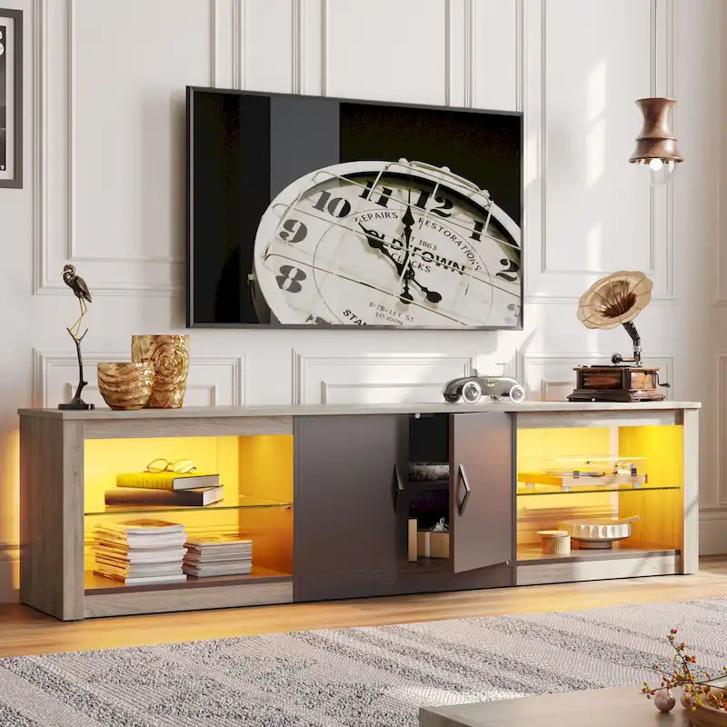 70 inch TV Stand 20 Color RGB Light Entertainment Center