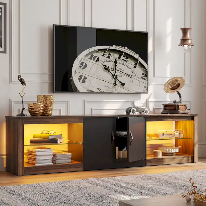 70 inch TV Stand 20 Color RGB Light Entertainment Center