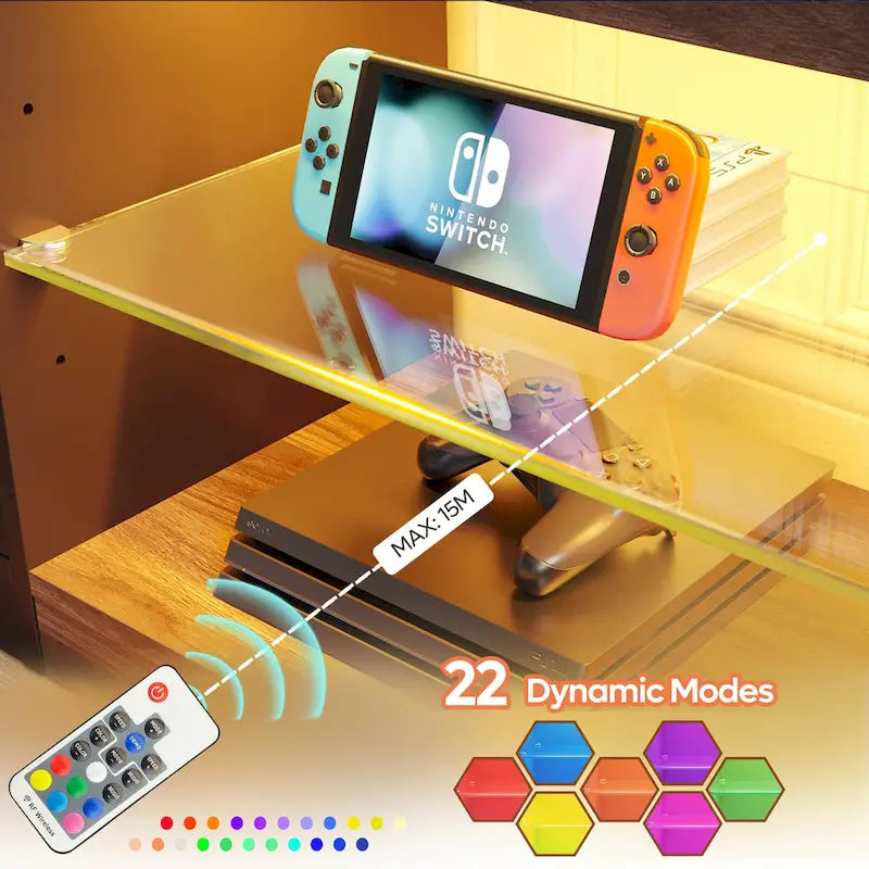 70 inch TV Stand 20 Color RGB Light Entertainment Center