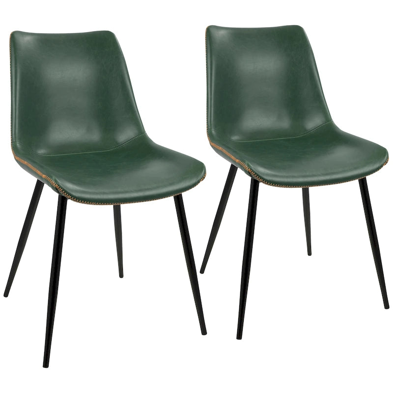Industrial Vintage Faux Leather Dining Chair, Set of 2 | Green / Blue / Grey / Cognac