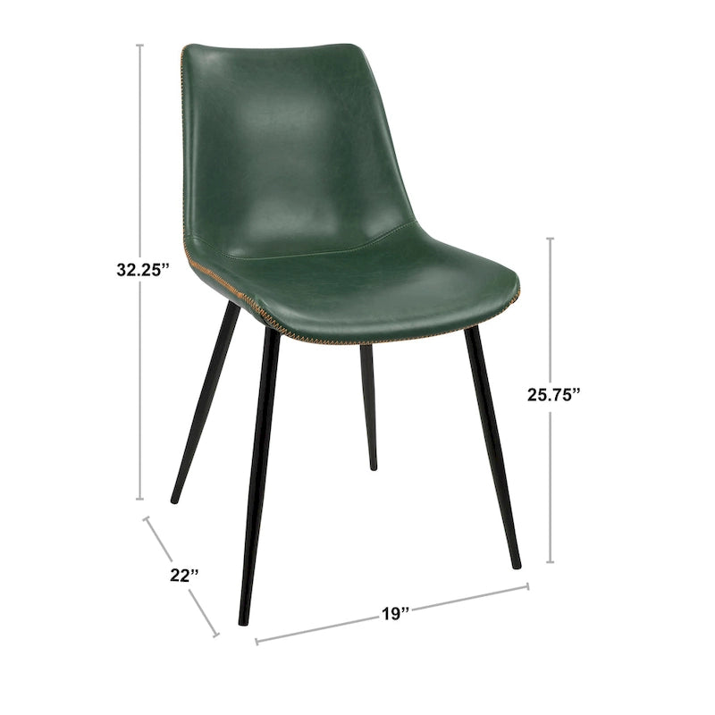 Industrial Vintage Faux Leather Dining Chair, Set of 2 | Green / Blue / Grey / Cognac