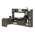 White L-Shaped Desk with Bookcase, 1-Person