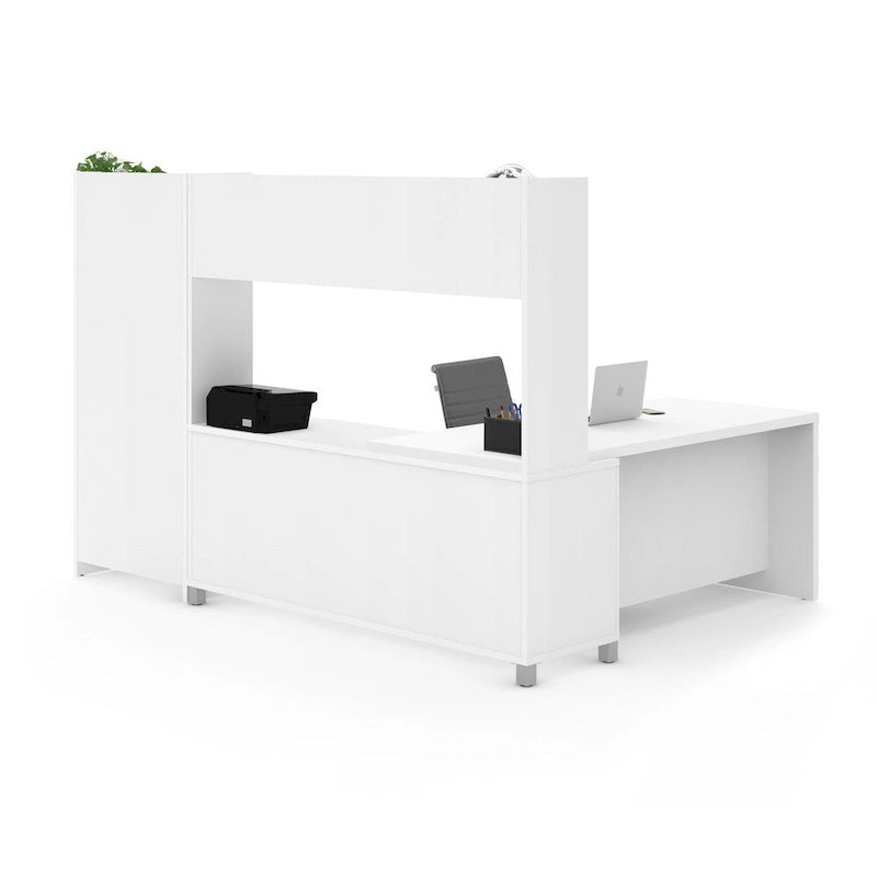 White L-Shaped Desk with Bookcase, 1-Person