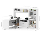 White L-Shaped Desk with Bookcase, 1-Person