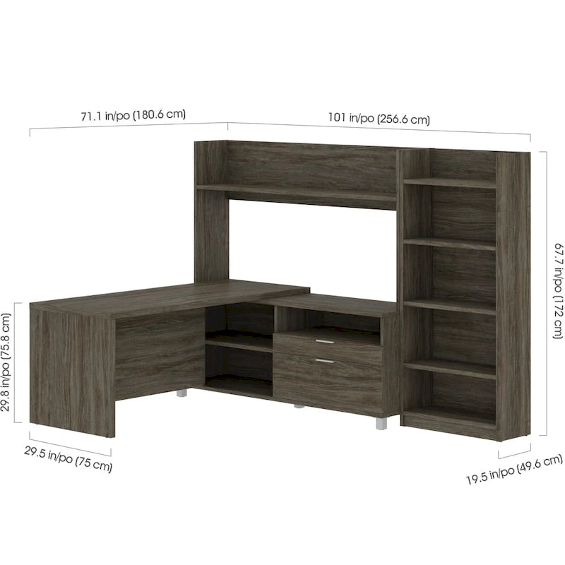 White L-Shaped Desk with Bookcase, 1-Person