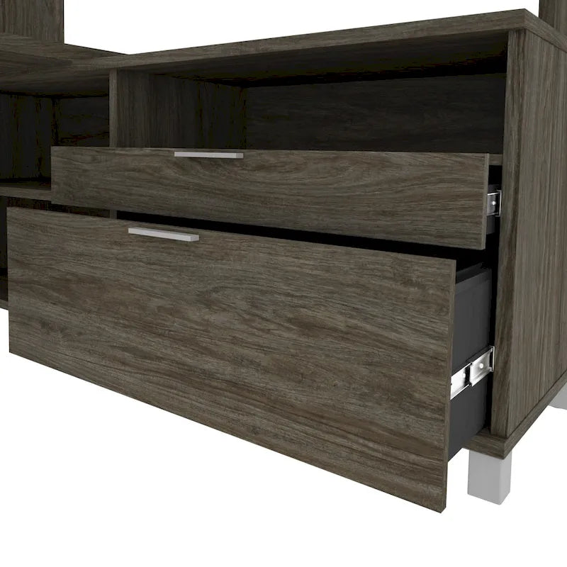 White L-Shaped Desk with Bookcase, 1-Person