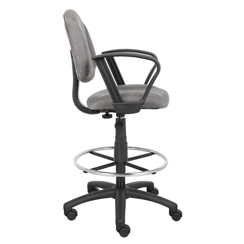 Boss Adjustable Black Loop Arm Drafting Stool with Wheel Casters