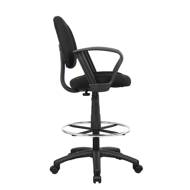 Boss Adjustable Black Loop Arm Drafting Stool with Wheel Casters