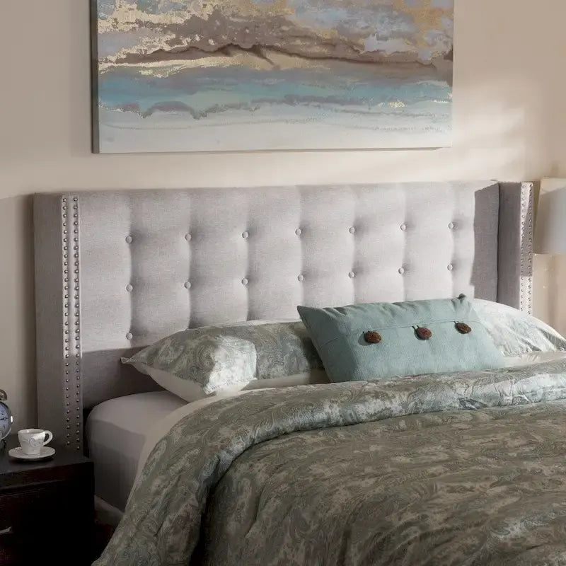 Beige / Grey Winged Button-Tufted Headboard – Full / Queen, For 1