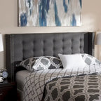 Beige / Grey Winged Button-Tufted Headboard – Full / Queen, For 1