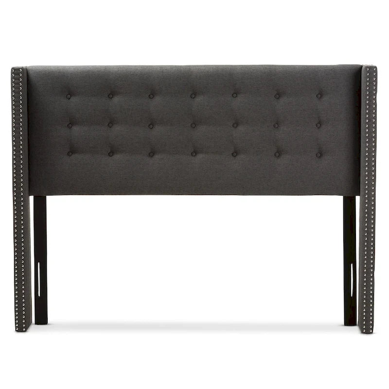 Beige / Grey Winged Button-Tufted Headboard – Full / Queen, For 1