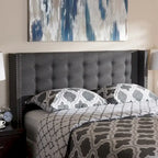 Beige / Grey Winged Button-Tufted Headboard – Full / Queen, For 1