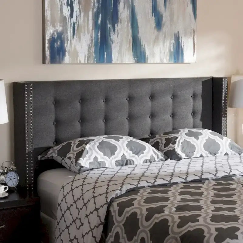 Beige / Grey Winged Button-Tufted Headboard – Full / Queen, For 1