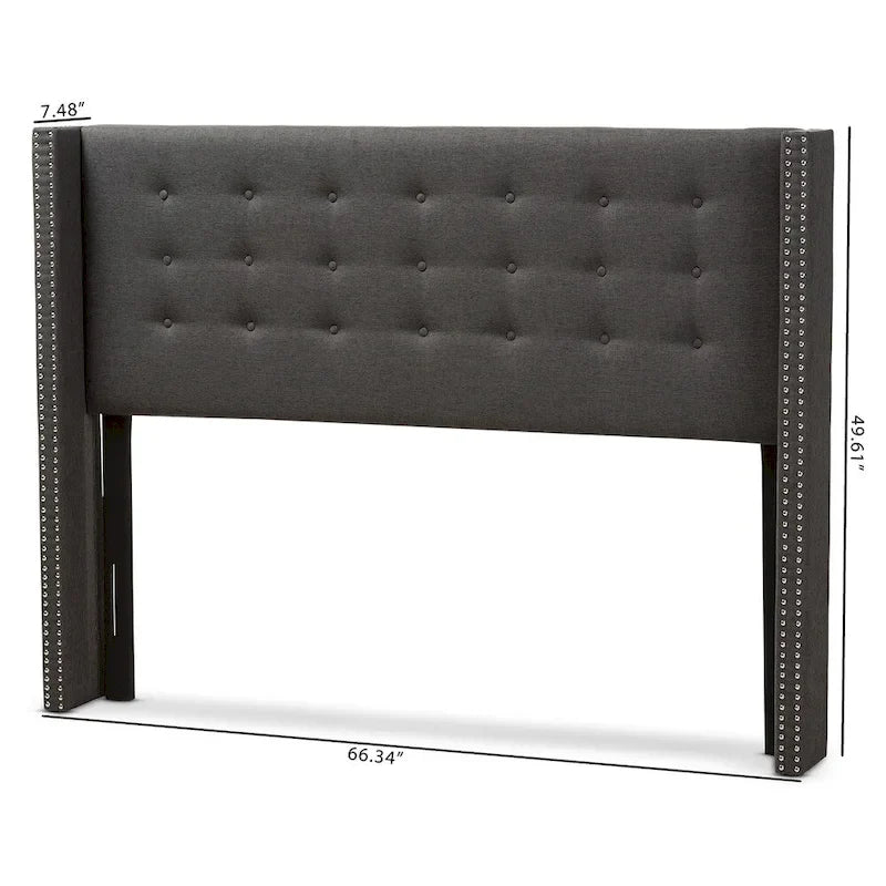 Beige / Grey Winged Button-Tufted Headboard – Full / Queen, For 1