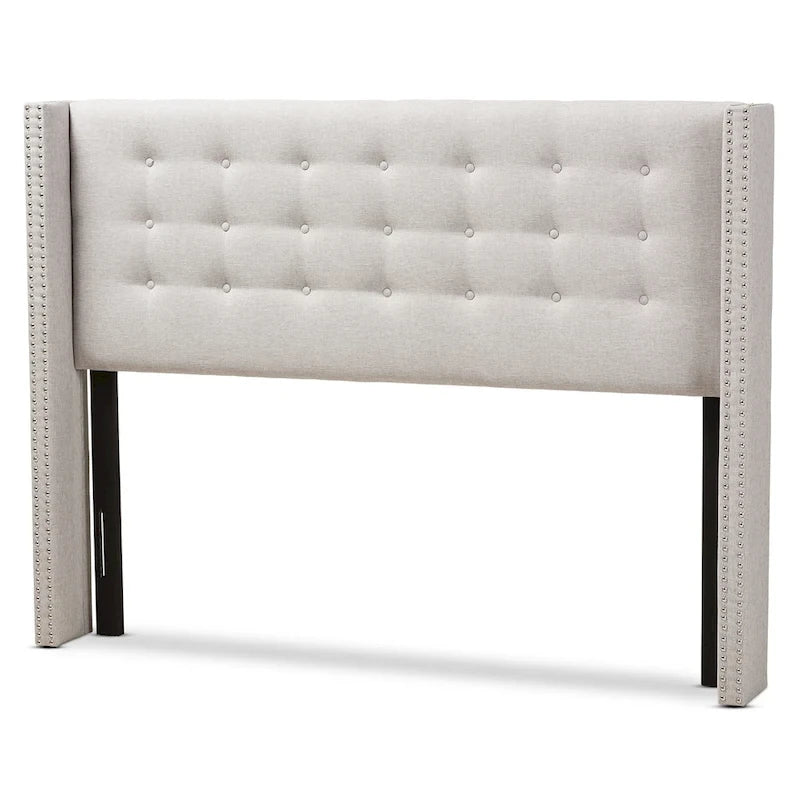Beige / Grey Winged Button-Tufted Headboard – Full / Queen, For 1