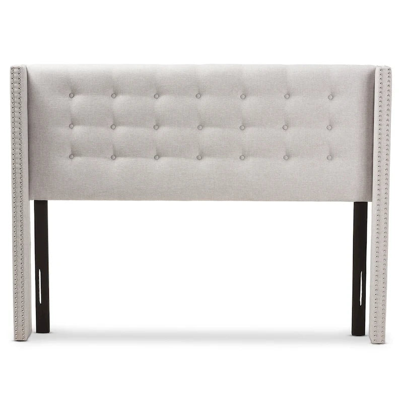 Beige / Grey Winged Button-Tufted Headboard – Full / Queen, For 1
