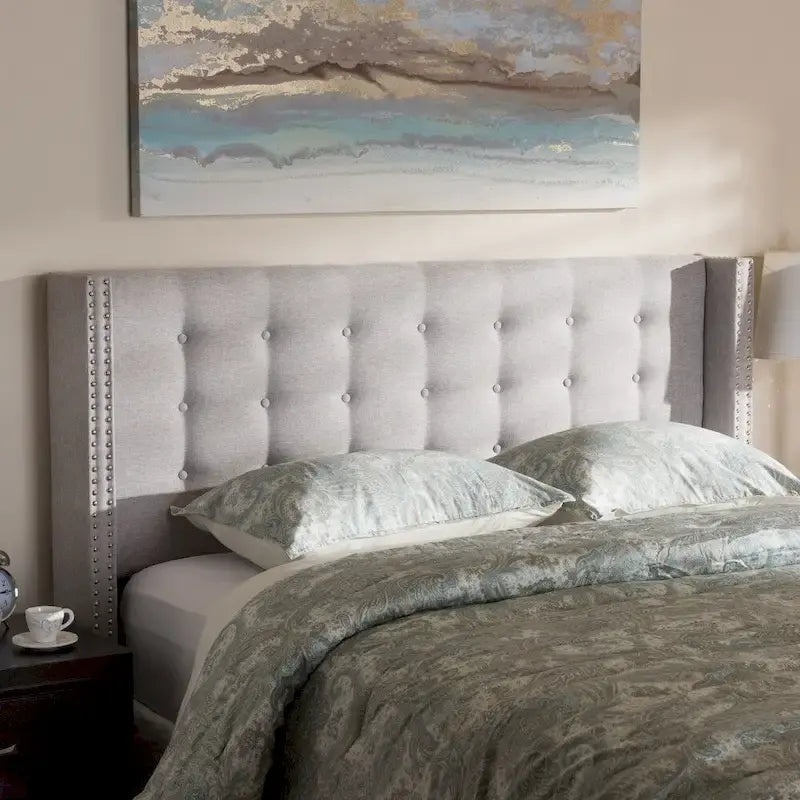 Beige / Grey Winged Button-Tufted Headboard – Full / Queen, For 1