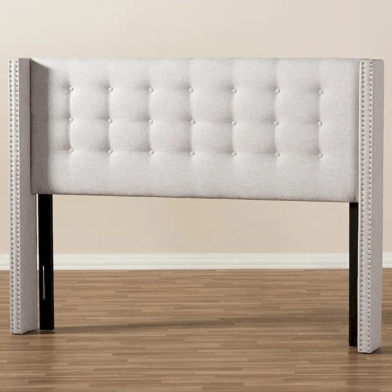 Beige / Grey Winged Button-Tufted Headboard – Full / Queen, For 1