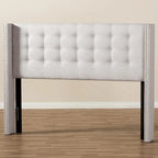 Beige / Grey Winged Button-Tufted Headboard – Full / Queen, For 1
