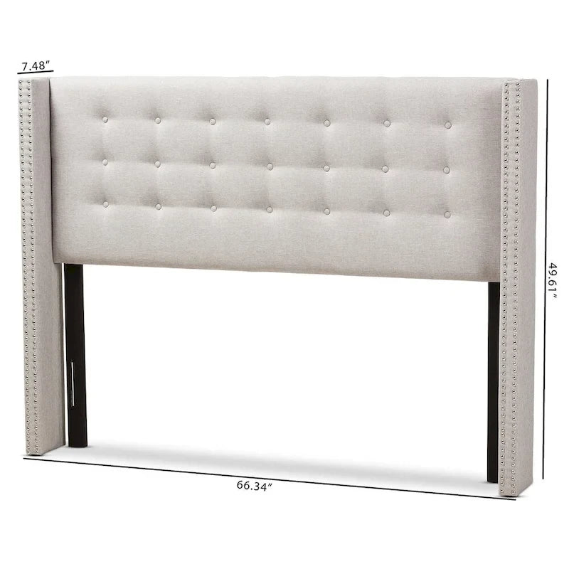 Beige / Grey Winged Button-Tufted Headboard – Full / Queen, For 1