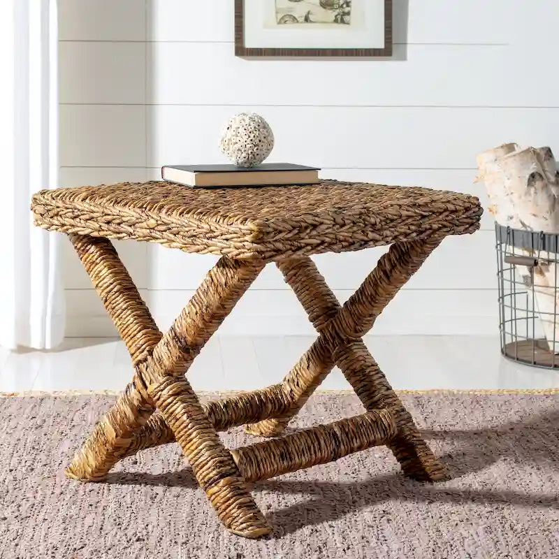 Banana Natural / Black Wicker X-Bench, Single Seat, 22"W x 22"D x 20"H