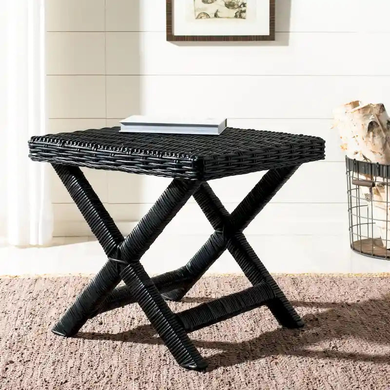Banana Natural / Black Wicker X-Bench, Single Seat, 22"W x 22"D x 20"H