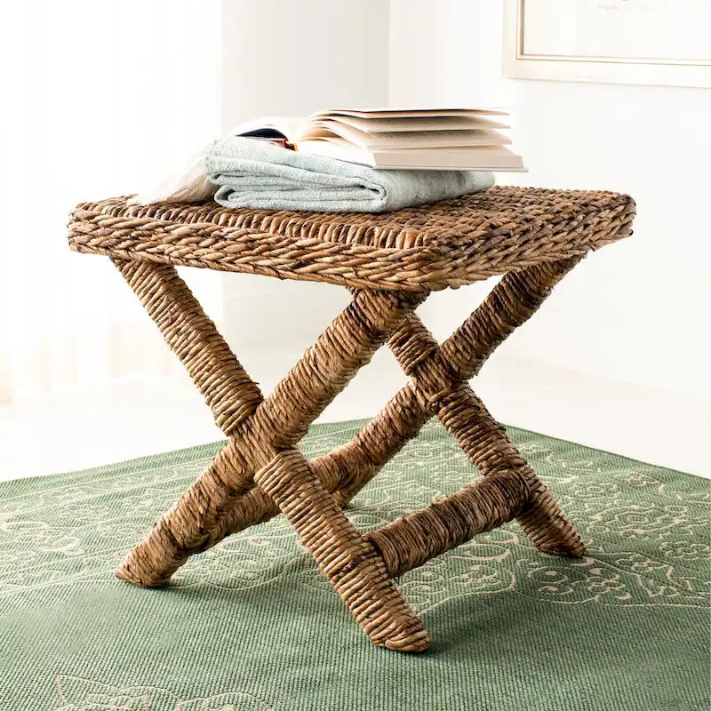 Banana Natural / Black Wicker X-Bench, Single Seat, 22"W x 22"D x 20"H