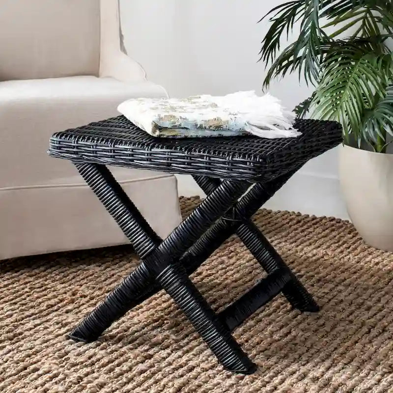 Banana Natural / Black Wicker X-Bench, Single Seat, 22"W x 22"D x 20"H
