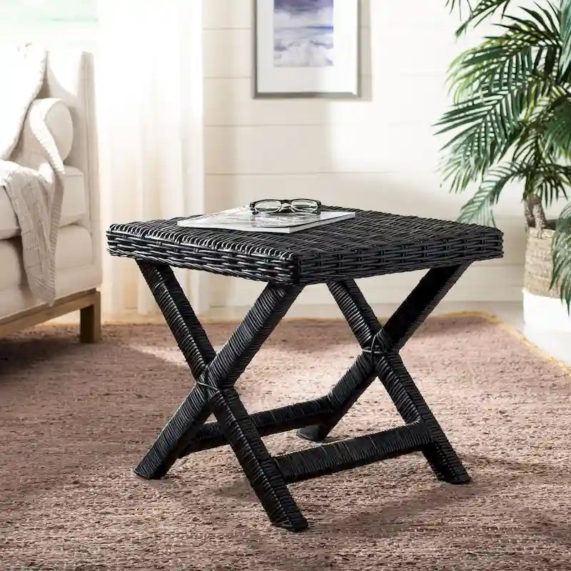 Banana Natural / Black Wicker X-Bench, Single Seat, 22"W x 22"D x 20"H