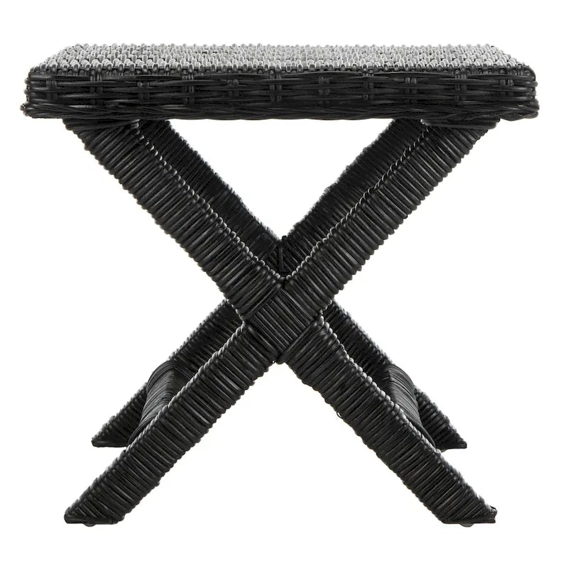 Banana Natural / Black Wicker X-Bench, Single Seat, 22"W x 22"D x 20"H