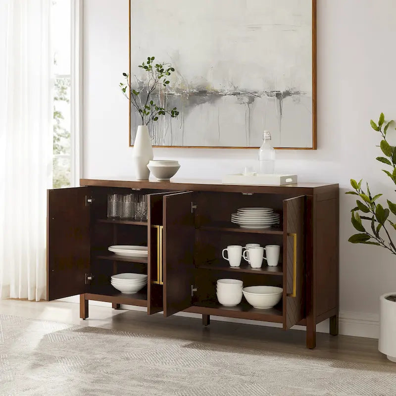 Dark Brown Herringbone 2-Door Sideboard (Fits up to 65" TV)