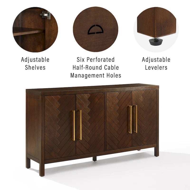 Dark Brown Herringbone 2-Door Sideboard (Fits up to 65" TV)