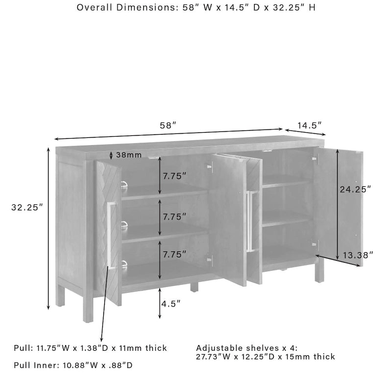 Dark Brown Herringbone 2-Door Sideboard (Fits up to 65" TV)